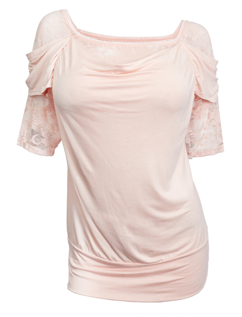 Plus size Floral Lace Half Sleeve Top Pink Photo 1