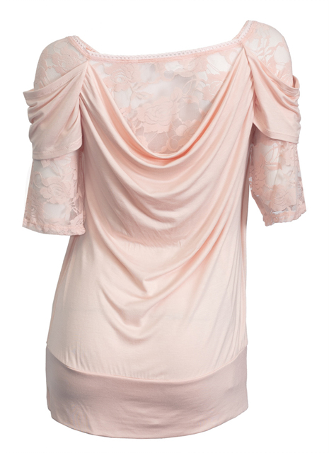 Plus size Floral Lace Half Sleeve Top Pink Photo 2