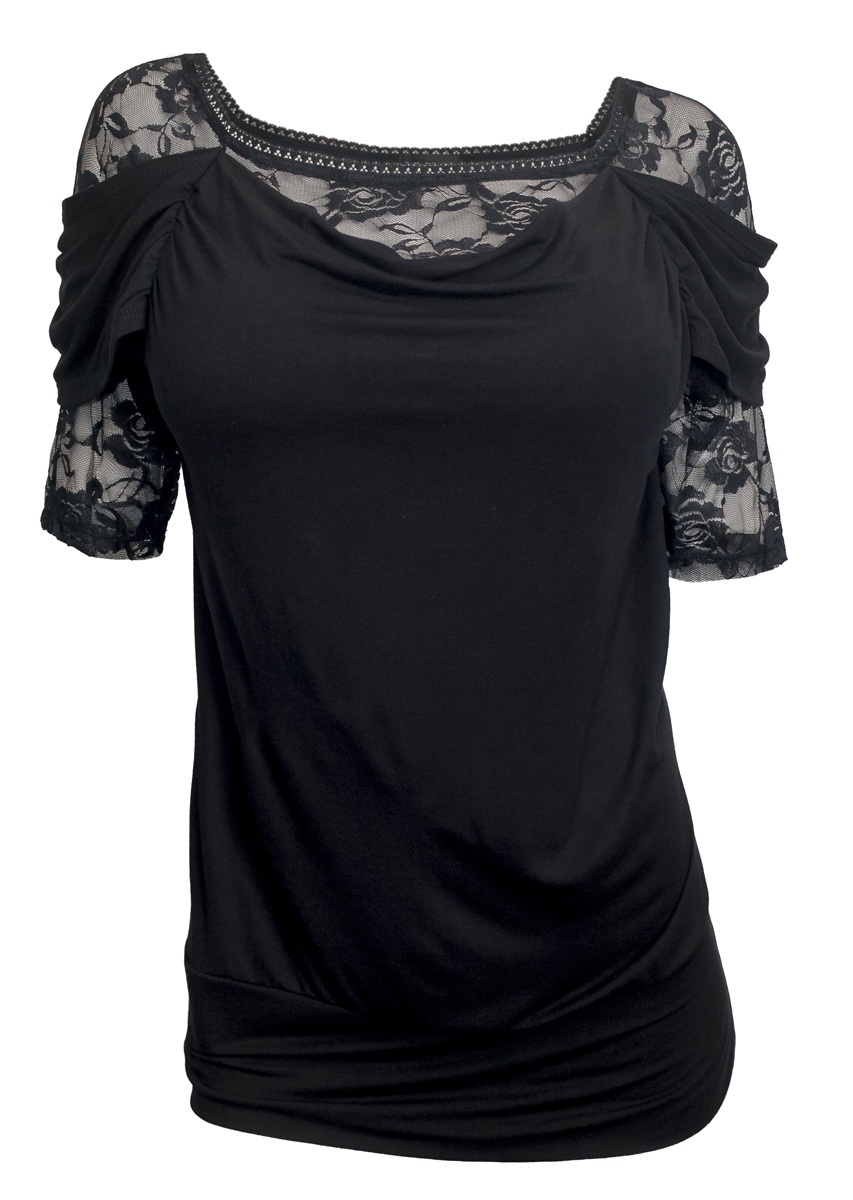 Plus size Floral Lace Half Sleeve Top Black | eVogues Apparel