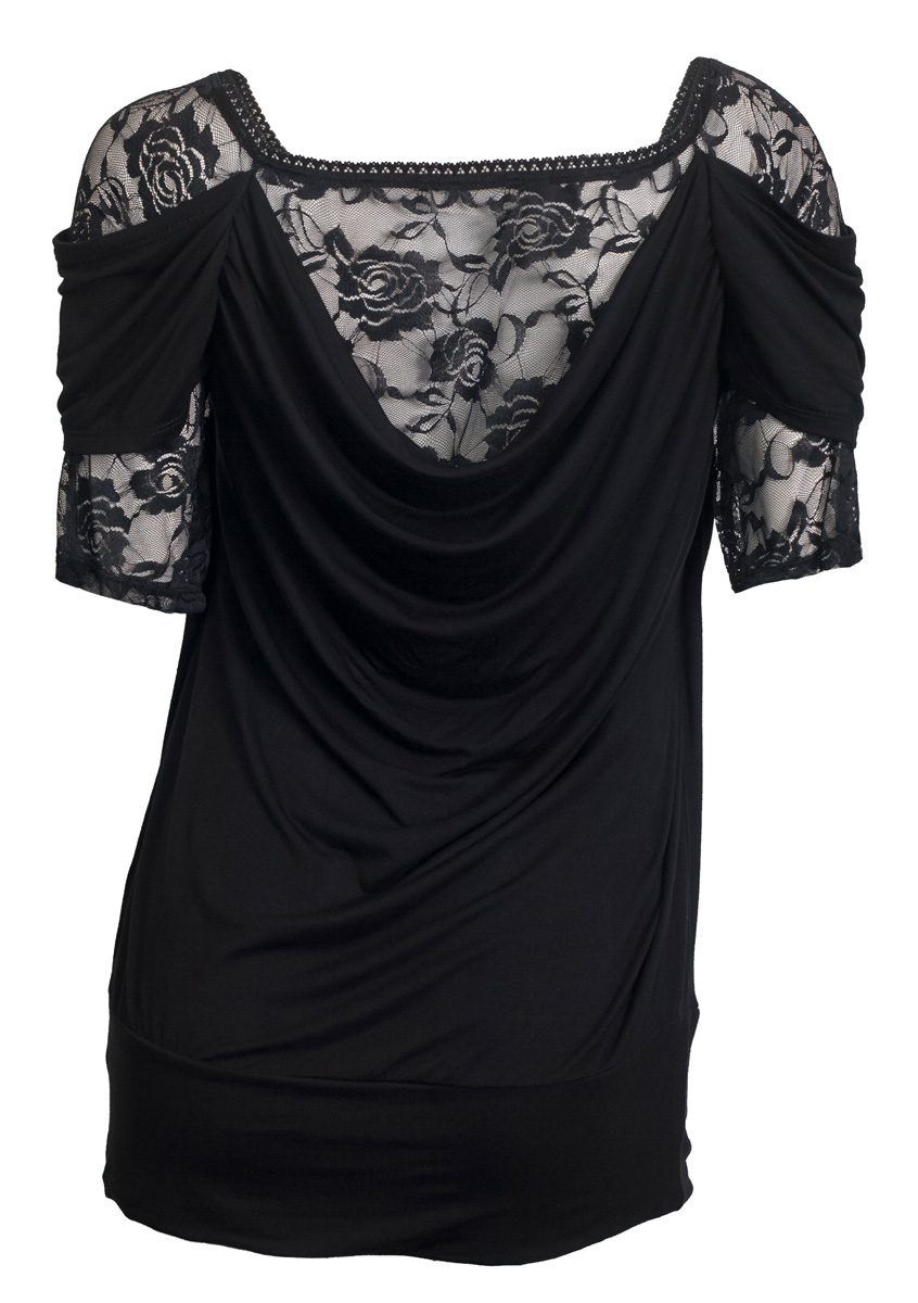 Plus size Floral Lace Half Sleeve Top Black | eVogues Apparel