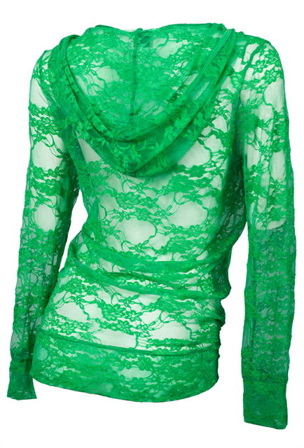 Plus Size Lace Zipper Front Hoodie Top Green Photo 2