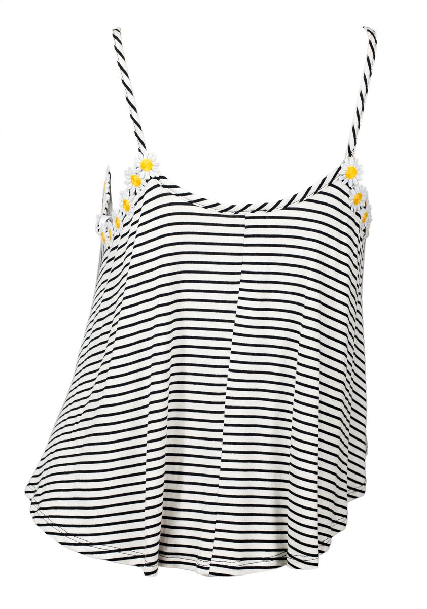 Plus Size Striped Sunflower Cropped Cami Top White | eVogues Apparel