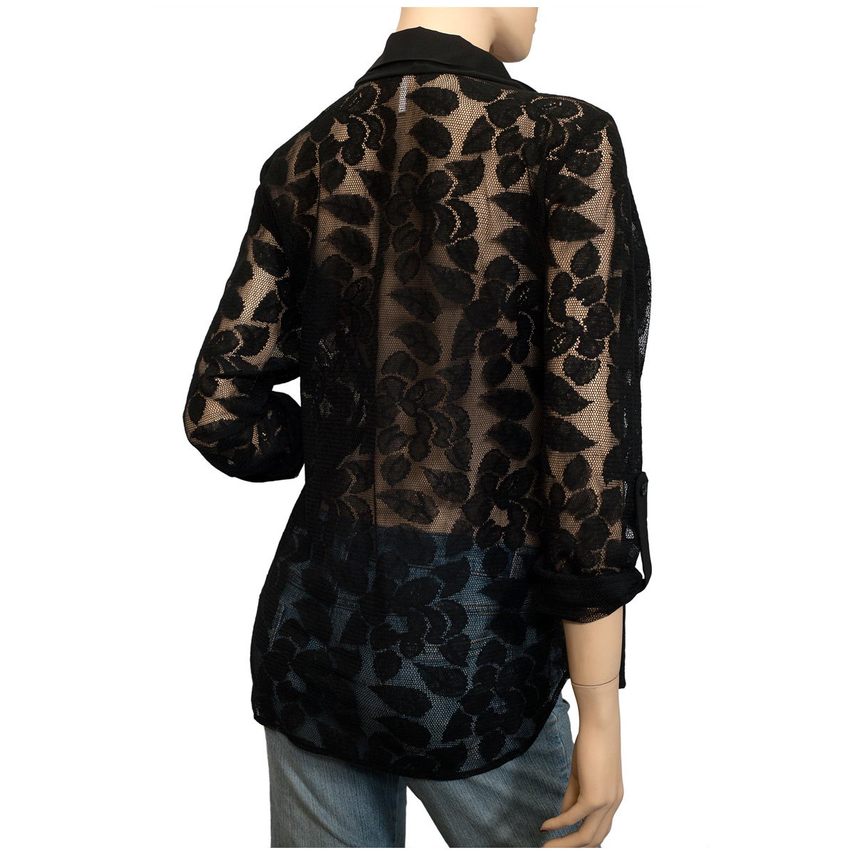 Plus size Lace Button Down Shirt Black | eVogues Apparel