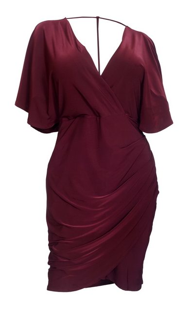Plus size Deep V-Neck Wrap Bodice Dress Wine Photo 1