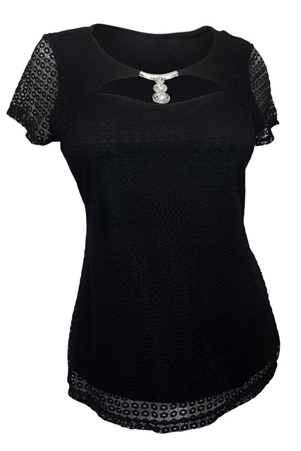 Plus Size Pendant Accented Crochet Top Black | eVogues Apparel