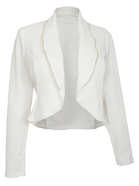 Plus Size Zipper Detail Open Front Jacket White Photo 1