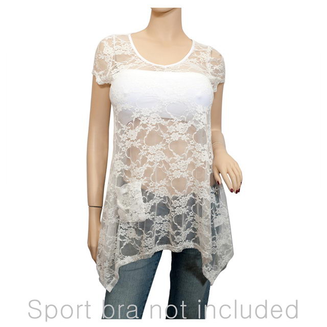 Plus size Sheer Floral Lace Top White Photo 1