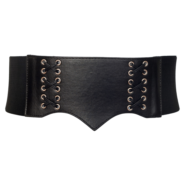 Plus size Faux Leather Lace Up Detail Wide Elastic Belt Black Photo 1