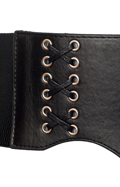Plus size Faux Leather Lace Up Detail Wide Elastic Belt Black Photo 3