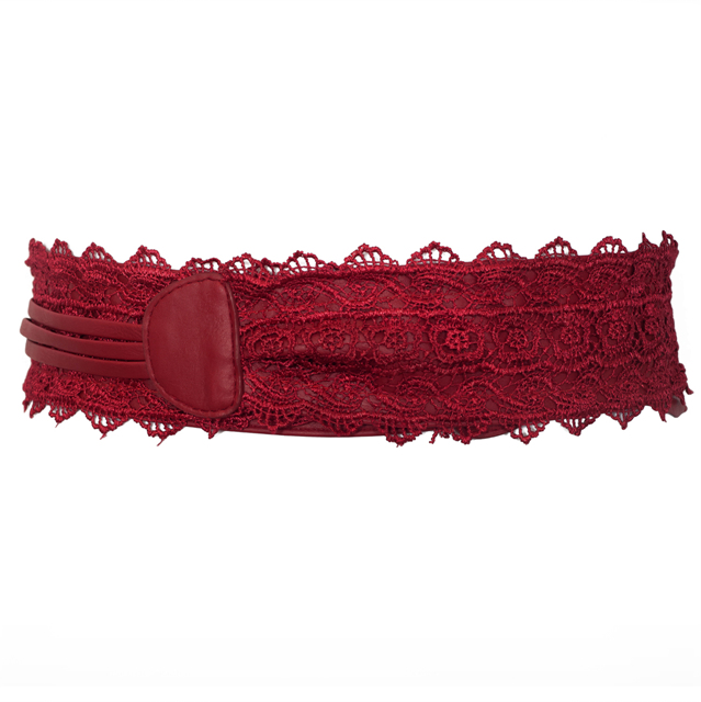 Plus size Faux Leather Obi Waistband Sash Belt Lace Detail Red Photo 1