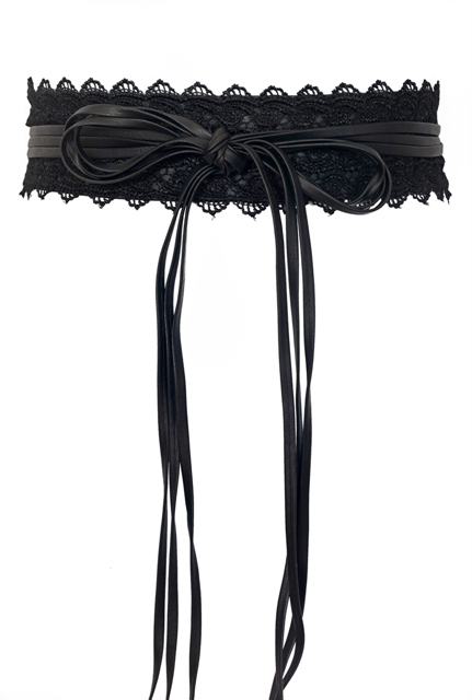 Plus size Faux Leather Obi Waistband Sash Belt Lace Detail Black Photo 2