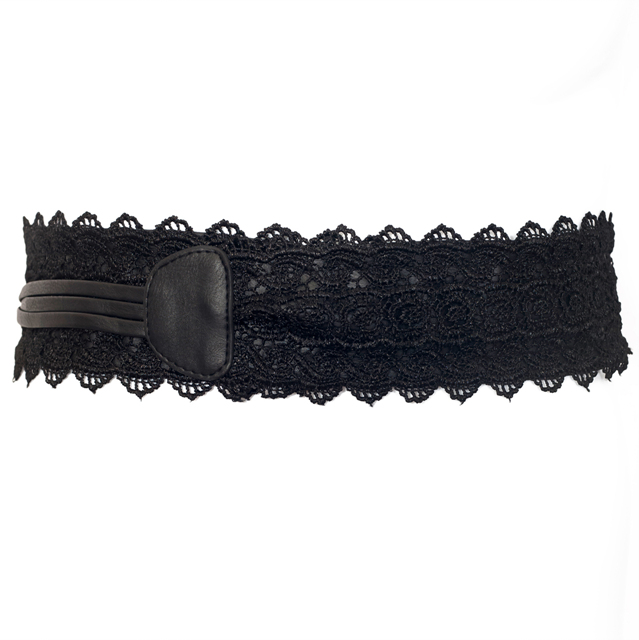 Plus size Faux Leather Obi Waistband Sash Belt Lace Detail Black Photo 1