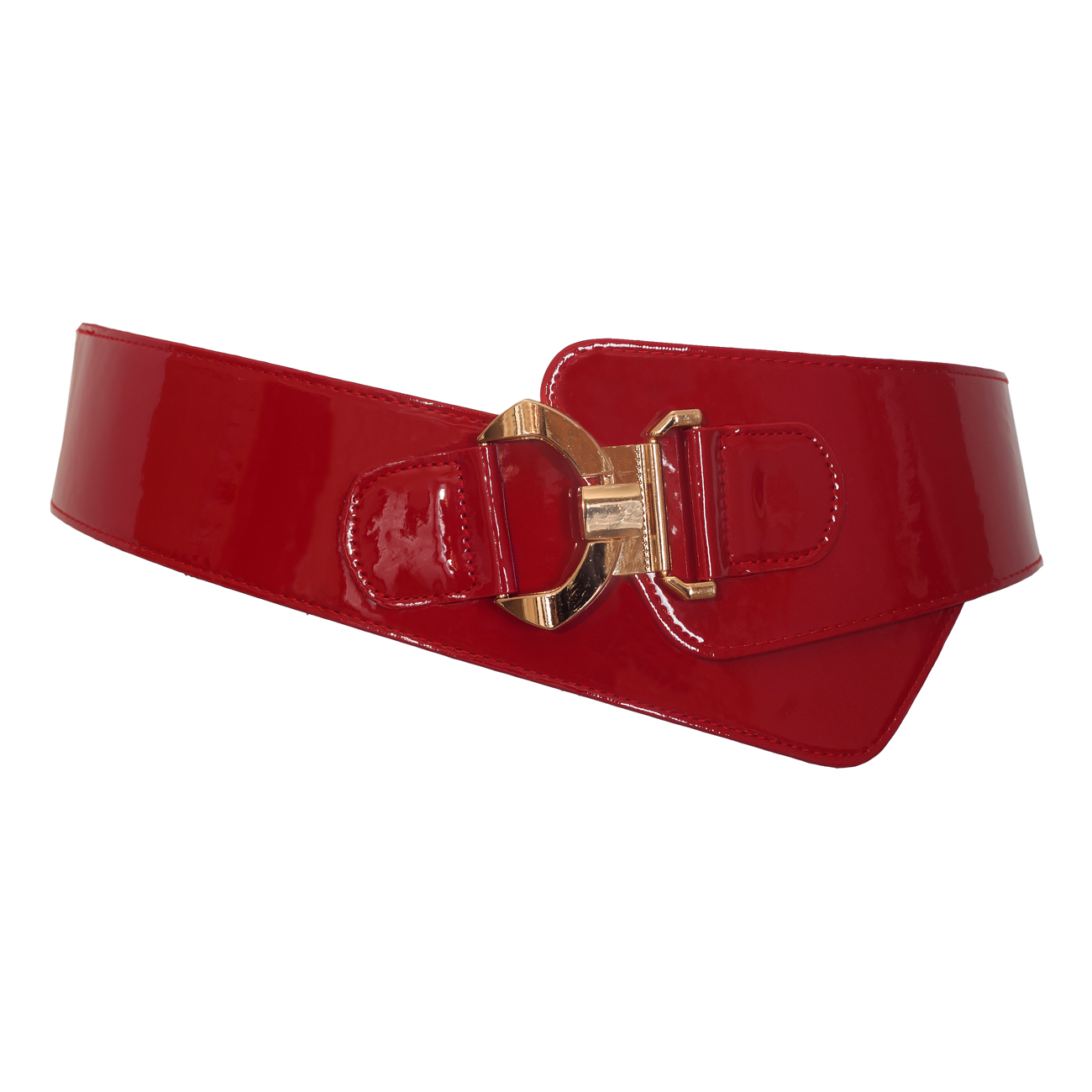 Plus Size Wide Patent Leather Metallic Buckle Elastic Fashion Belt Red Photo 1