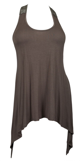Plus size Laced Back Sleeveless Tunic Top Chocolate Brown | eVogues Apparel