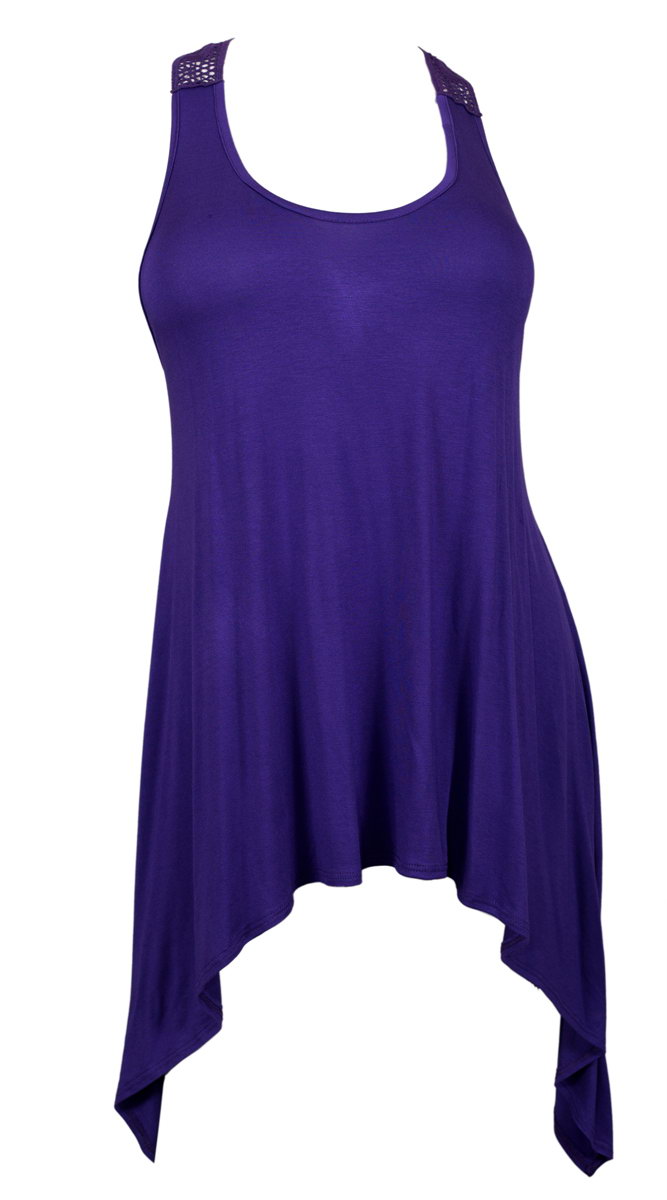Plus size Laced Back Sleeveless Tunic Top Purple | eVogues Apparel