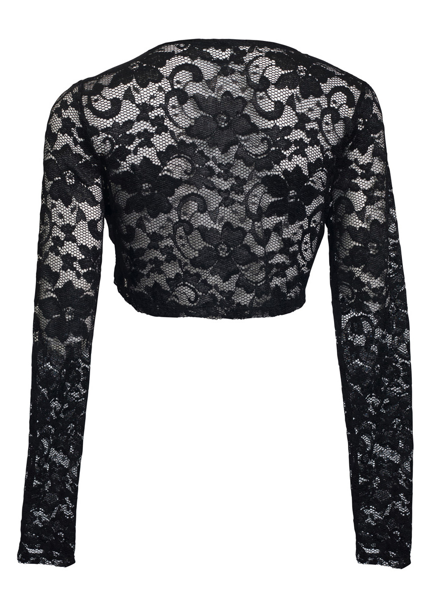 Black Long Sleeve Lace Plus Size Cropped Bolero Shrug | eVogues Apparel