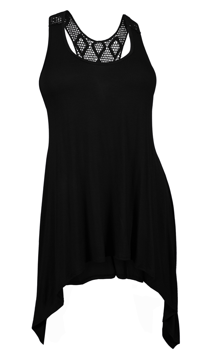 Laced Back Black Sleeveless Plus size Tunic Top | eVogues Apparel