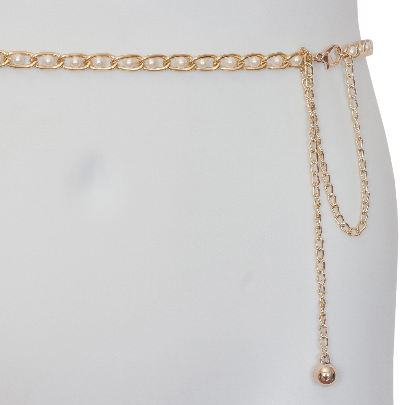 Plus Size Faux Pearl Gold Chain Link Adjustable Waist Belt 18820 Photo 4
