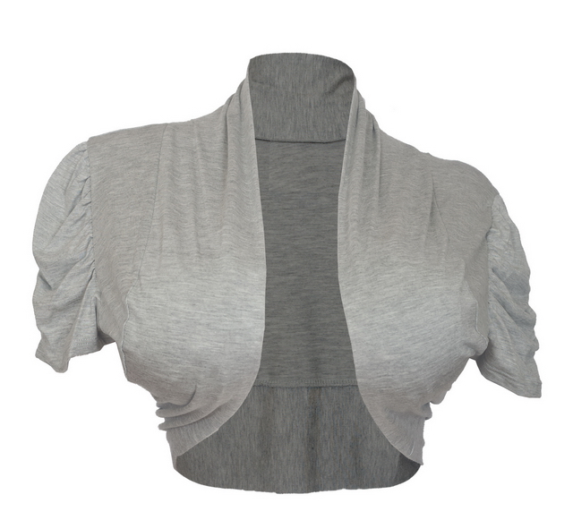 Plus size Ruched Sleeves Cropped Bolero Shrug Gray Photo 1