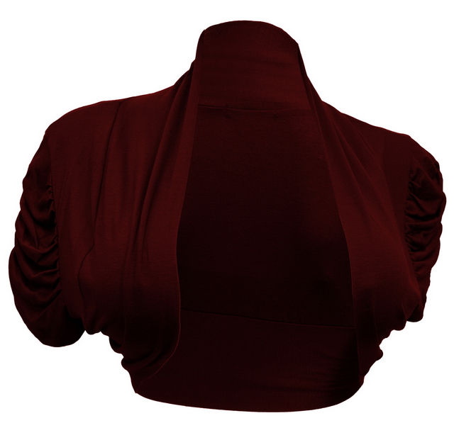 Plus size Ruched Sleeves Cropped Bolero Shrug Burgundy Photo 1