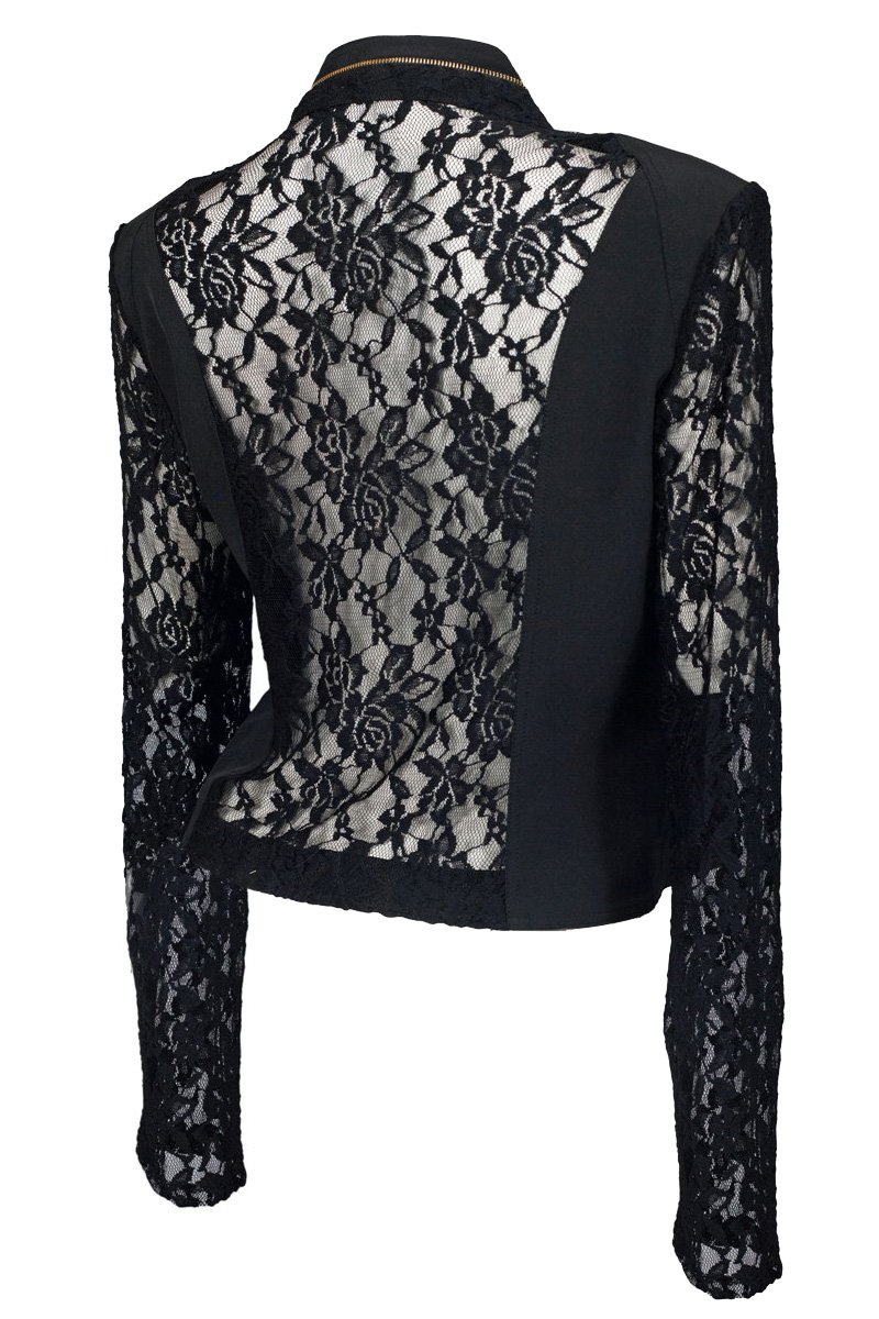 Plus Size Open Front Lace Sleeve Jacket Black | eVogues Apparel