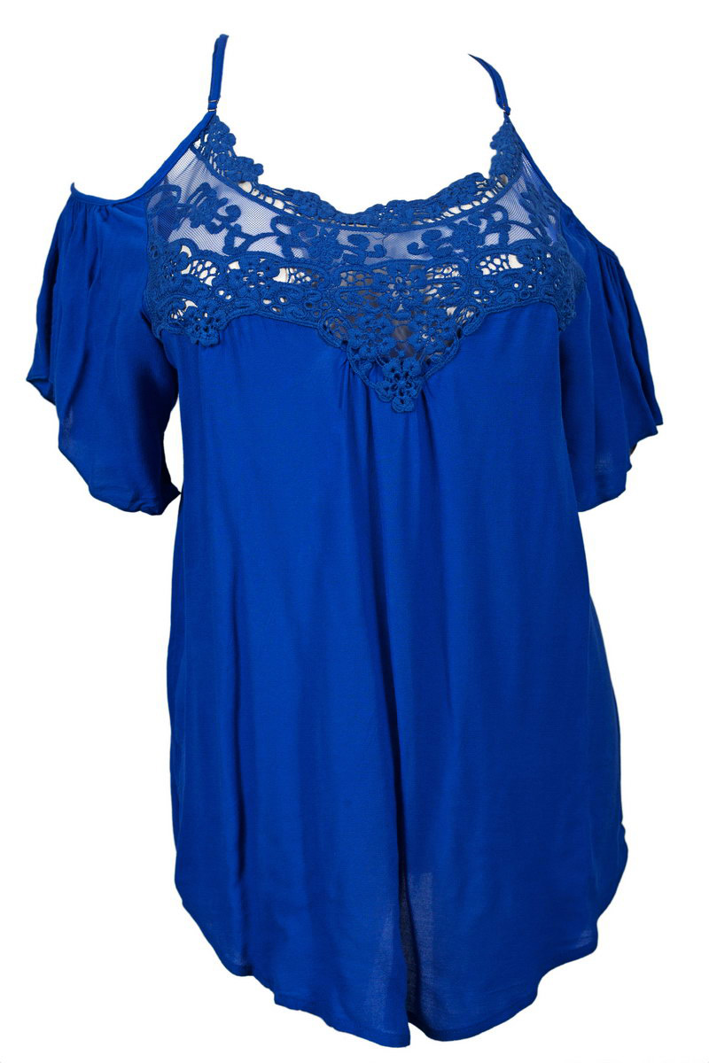 Plus size Off Shoulder Crochet Bodice Top Royal Blue | eVogues Apparel