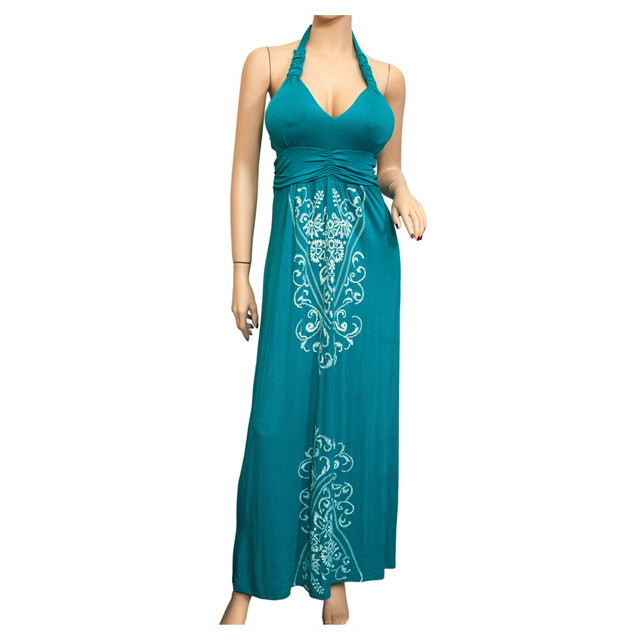 Plus Size Teal Embroidery Print Maxi Halter Neck Cocktail Dress ...
