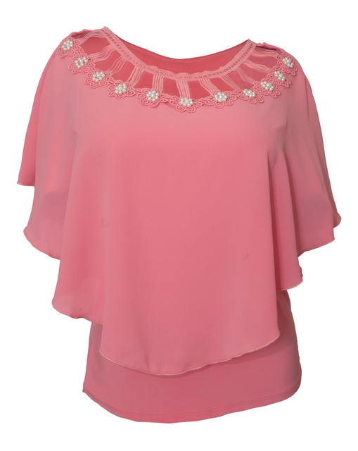 Plus Size Layered Poncho Top Cold Shoulder Pink 18528 Photo 1