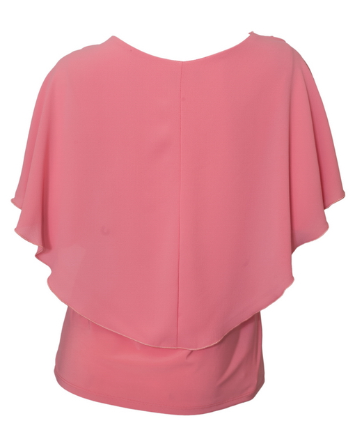 Plus Size Layered Poncho Top Cold Shoulder Pink 18528 Photo 2