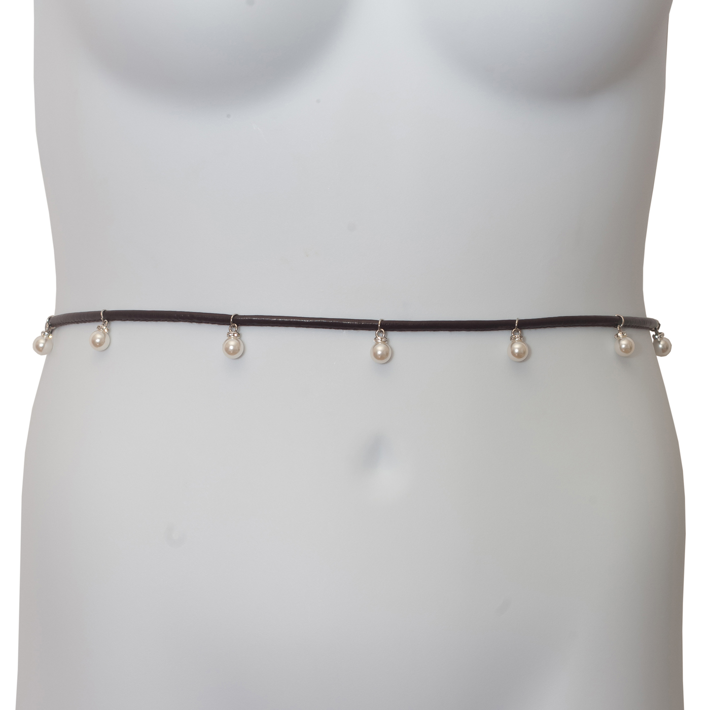Plus Size Pearl Detail Faux Leather Waist String Belt Brown Photo 2