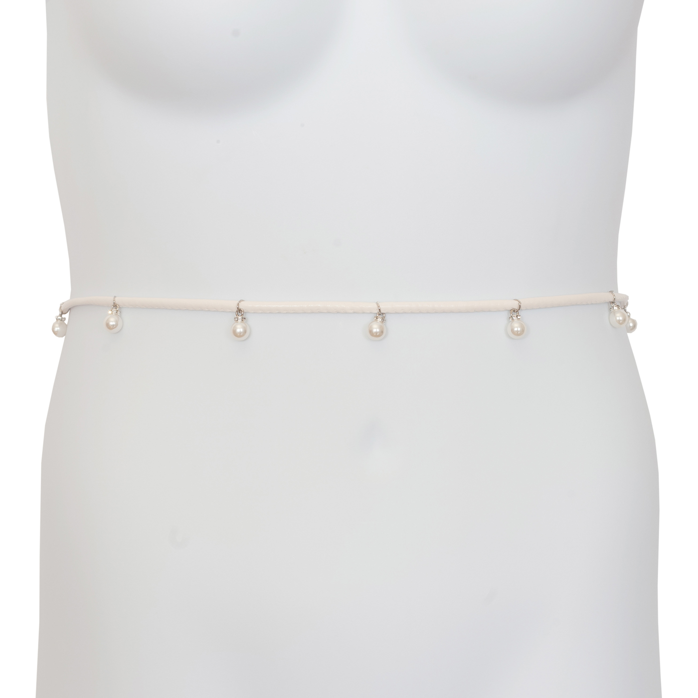 Plus Size Pearl Detail Faux Leather Waist String Belt White  Photo 2