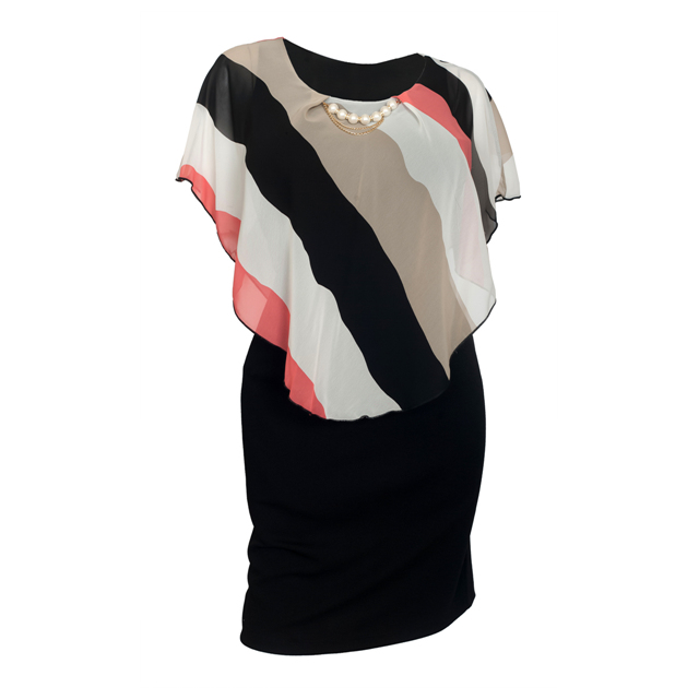 Women's Layered Poncho Dress Stripe Print Coral 1761 Photo 1
