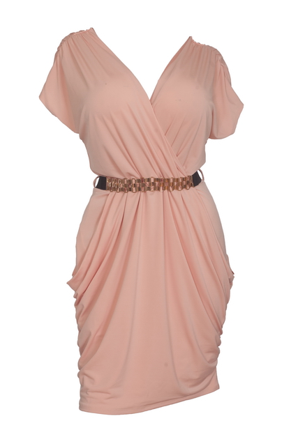 Plus size Deep V-Neck Wrap Bodice Dress Peach Photo 1