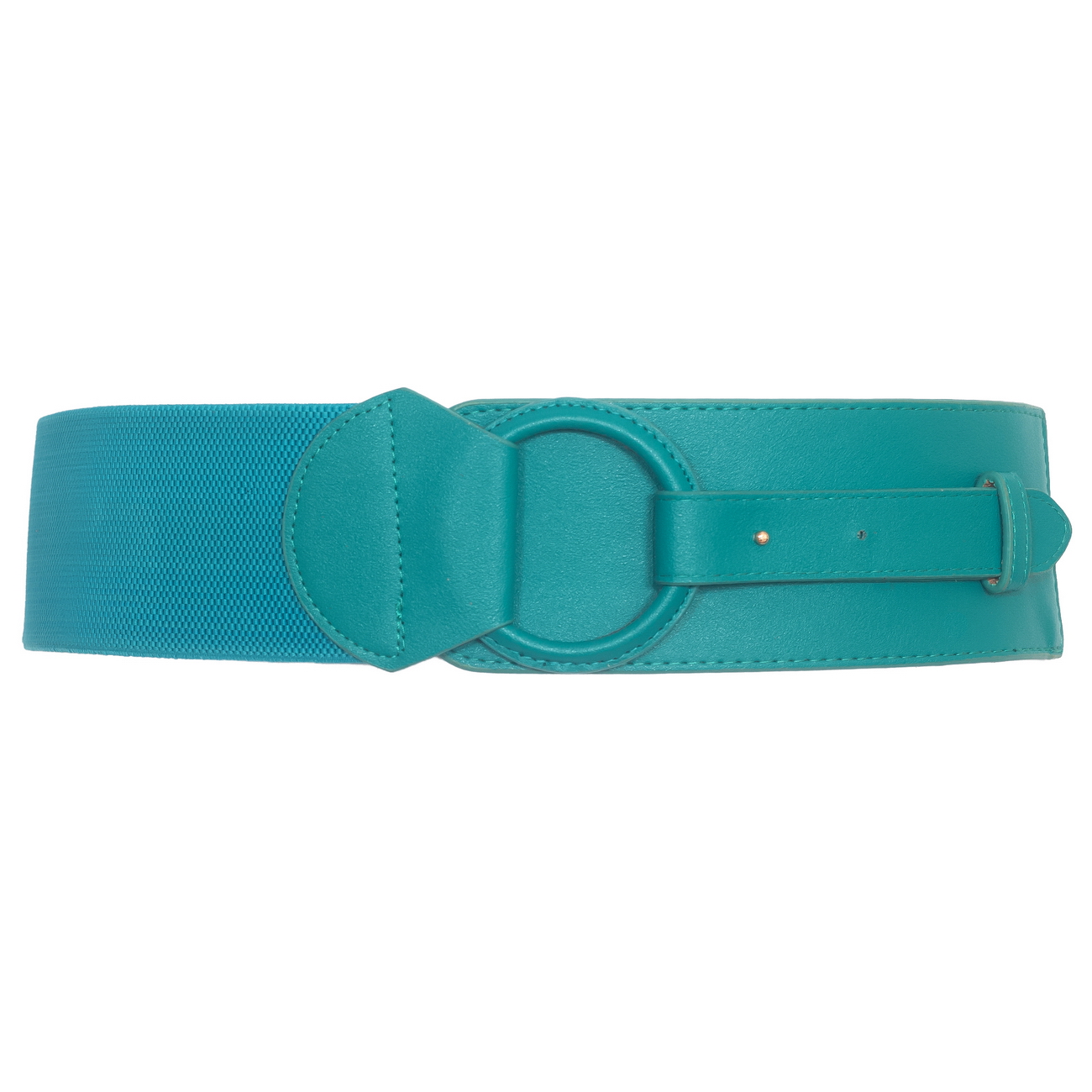 Plus Size Leatherette O-ring Buckle Elastic Wide Fashion Belt Teal Photo 1