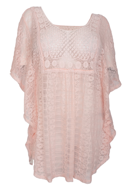 Plus Size Sheer Crochet Lace Poncho Top Baby Pink 19618 Photo 1