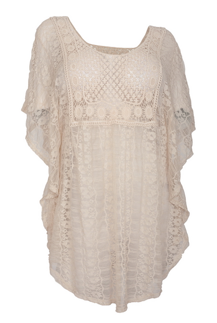 Plus Size Sheer Crochet Lace Poncho Top Ivory 19618 Photo 1