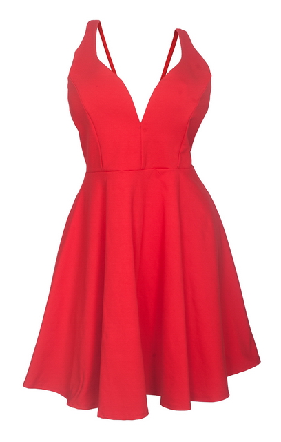 Plus Size Pleated Bodice Sleeveless Flare Dress Red 19618 Photo 1