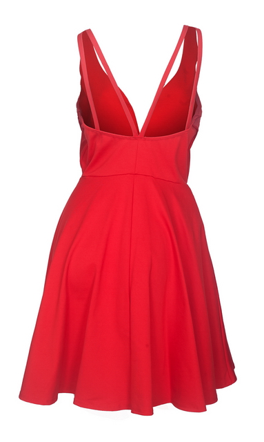 Plus Size Pleated Bodice Sleeveless Flare Dress Red 19618 Photo 2