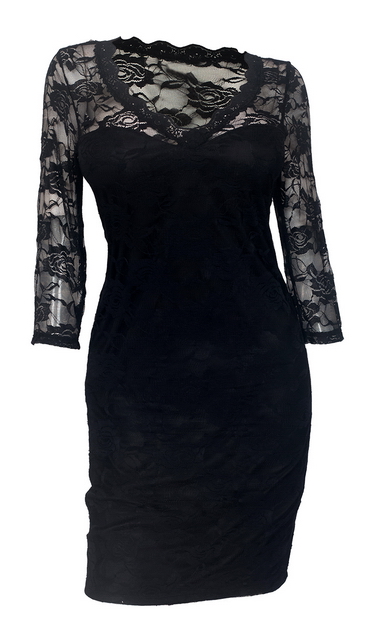 Plus Size Floral Lace Long Sleeveless Dress Black Photo 1
