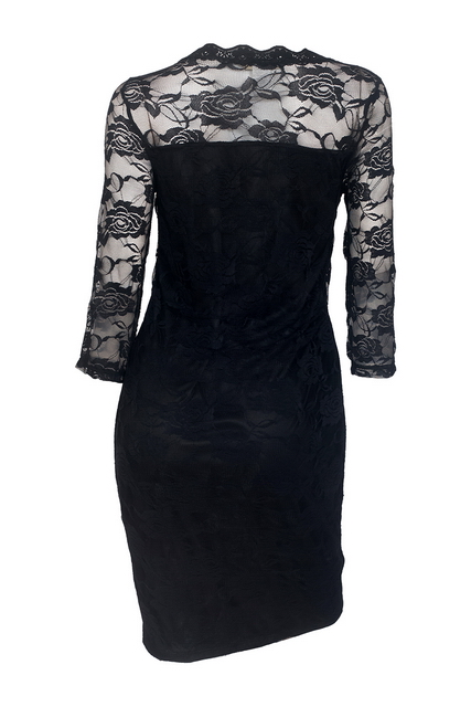 Plus Size Floral Lace Long Sleeveless Dress Black Photo 2