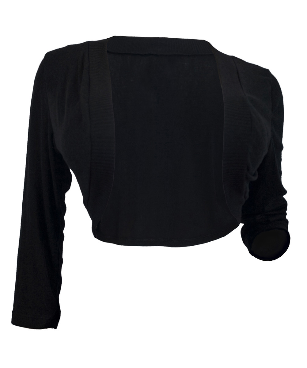 Black 3/4 Sleeve Plus Size Cropped Bolero Shrug | eVogues Apparel