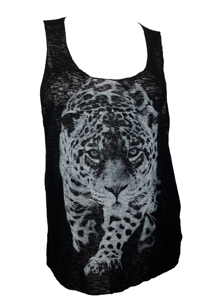 Plus Size Leopard Print Knit Tank Top Black | eVogues Apparel