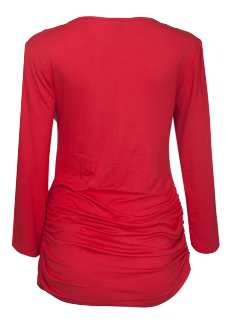 Plus Size V-Neck Lace Up Top Red 1772 Photo 2