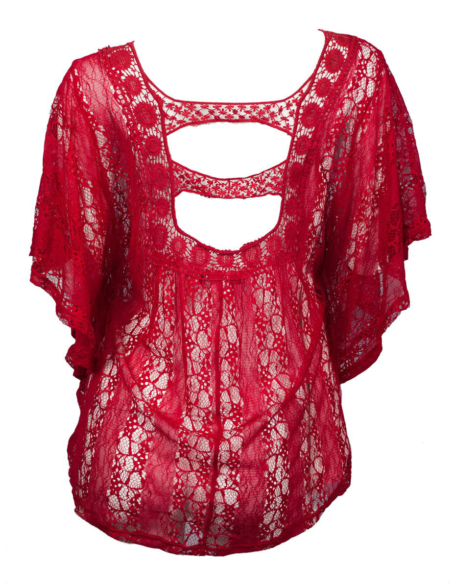 Plus Size Crochet Poncho Top Red | eVogues Apparel