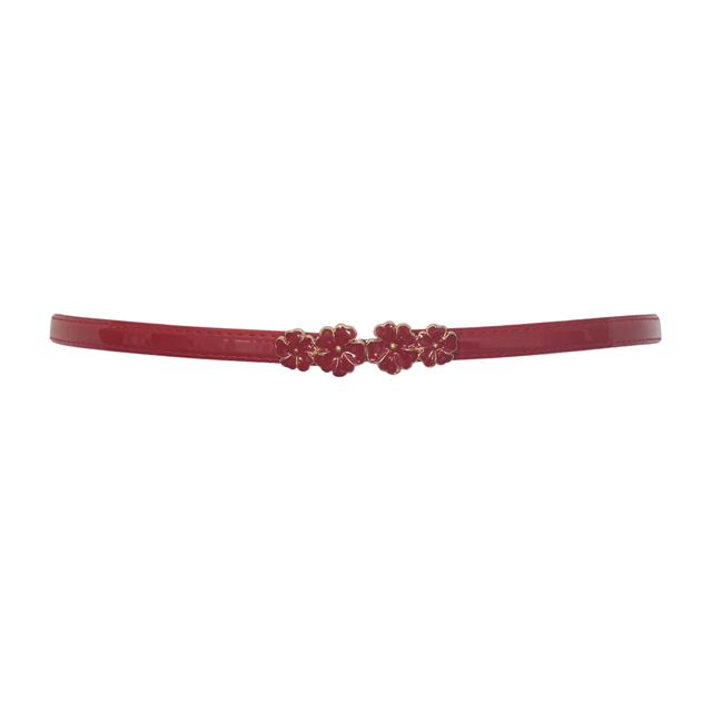 Plus size Flower Buckle Adjustable Patent Leather Skinny Belt Red Photo 1