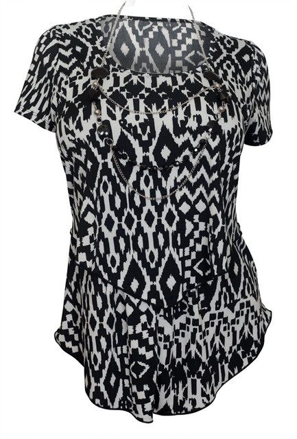 Plus size Layered Short Sleeve Top Abstract Print Black Photo 1
