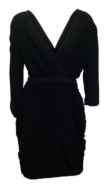 Plus size Deep V-Neck Wrap Bodice Long Sleeve Dress Black Photo 2
