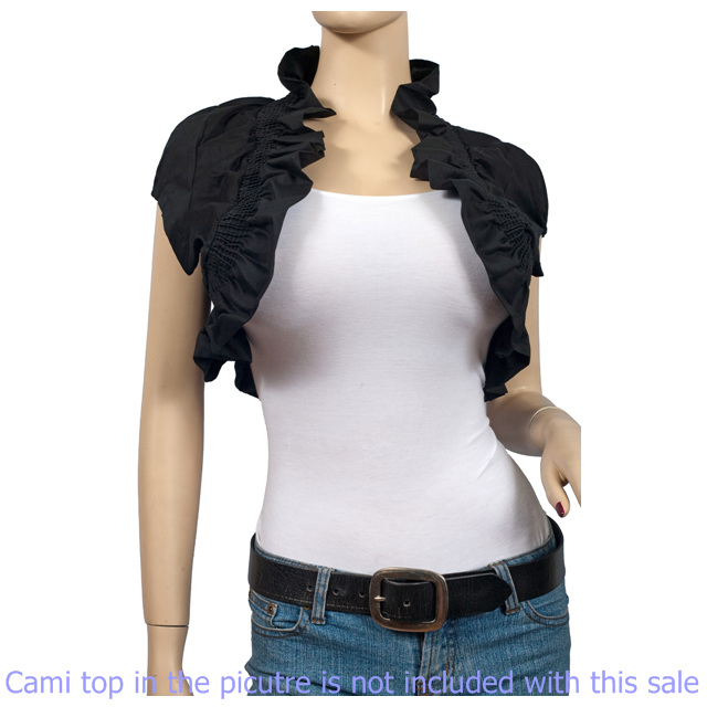 24seven Comfort Apparel Ruffle Black Lace Plus Size Bolero Shrug