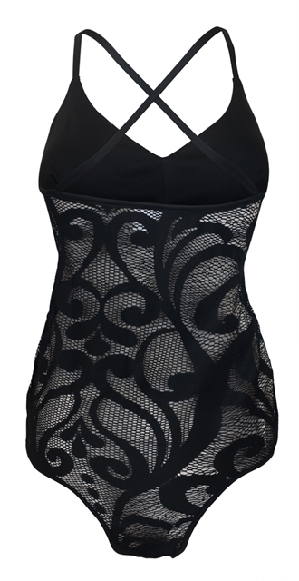Plus Size Racerback Lace Bodysuit Black Photo 2