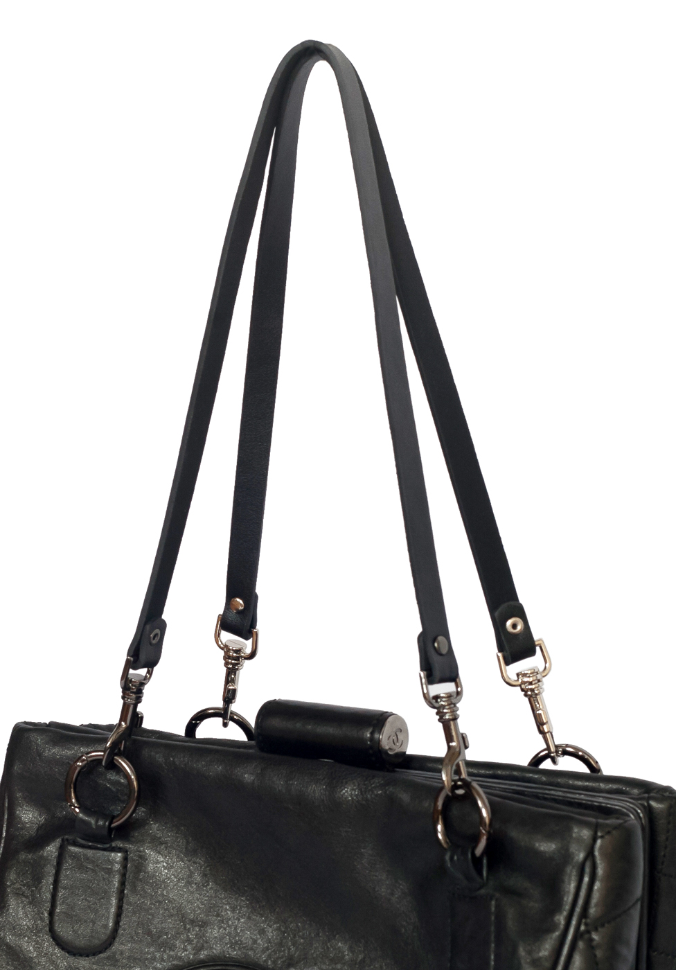 black purse long shoulder strap